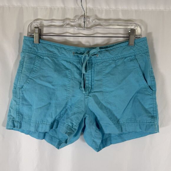 Banana Republic Linen Blend Shorts Women's 4 Blue Button Zip Drawstring Pockets - Picture 1 of 9